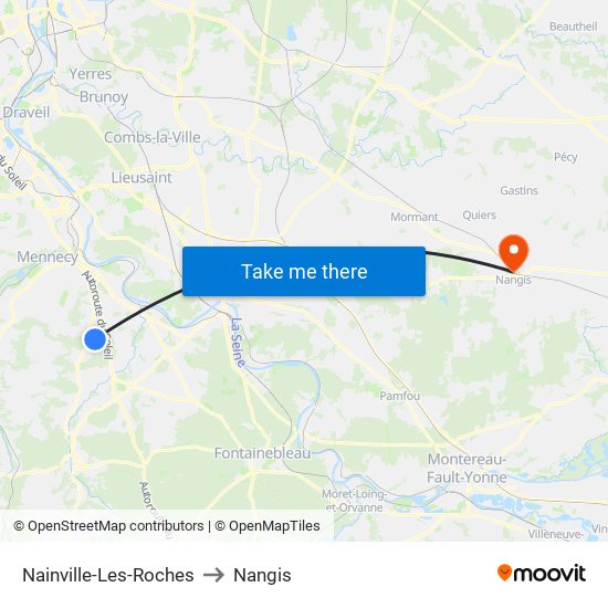 Nainville-Les-Roches to Nangis map