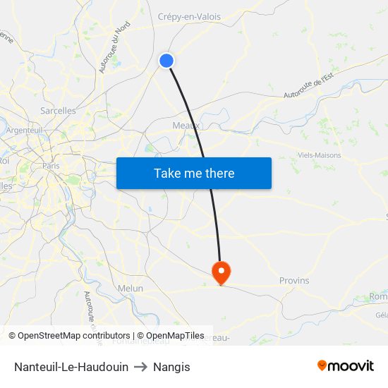 Nanteuil-Le-Haudouin to Nangis map