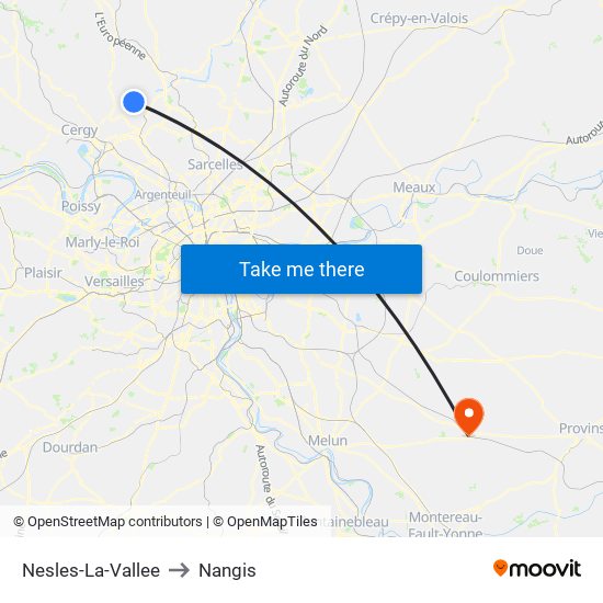 Nesles-La-Vallee to Nangis map