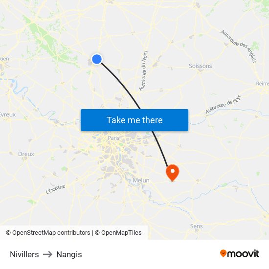 Nivillers to Nangis map
