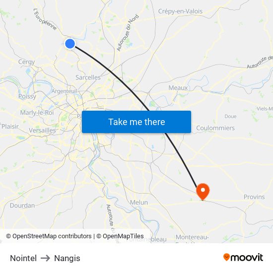 Nointel to Nangis map