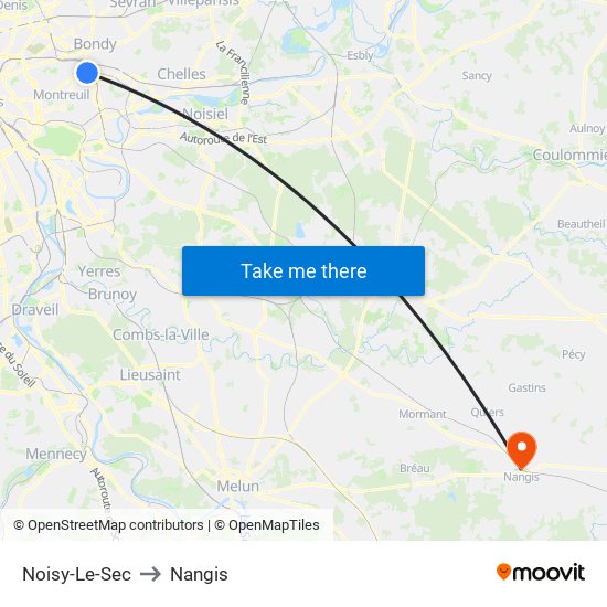 Noisy-Le-Sec to Nangis map