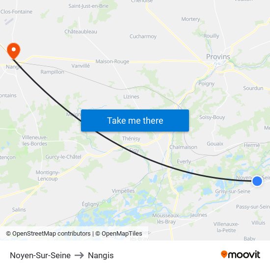 Noyen-Sur-Seine to Nangis map