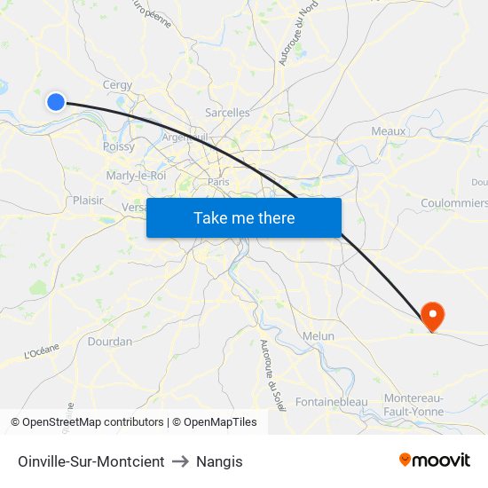 Oinville-Sur-Montcient to Nangis map