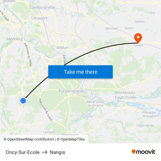 Oncy-Sur-Ecole to Nangis map