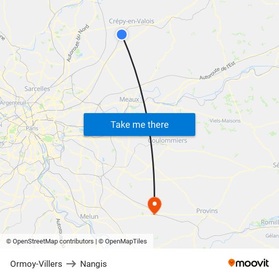 Ormoy-Villers to Nangis map