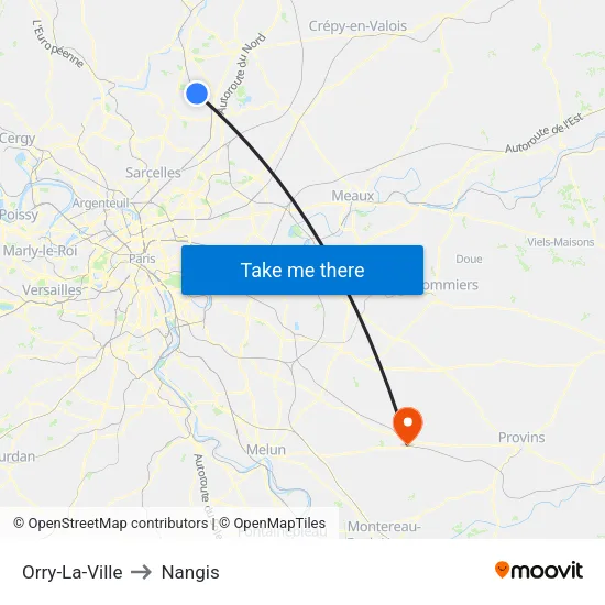 Orry-La-Ville to Nangis map
