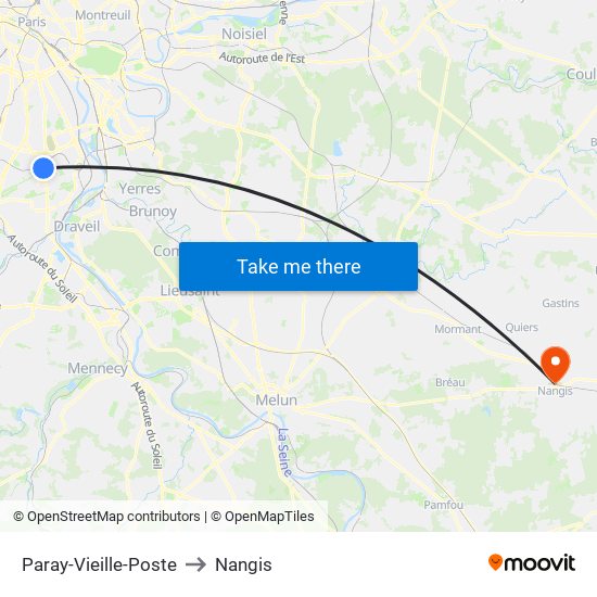 Paray-Vieille-Poste to Nangis map