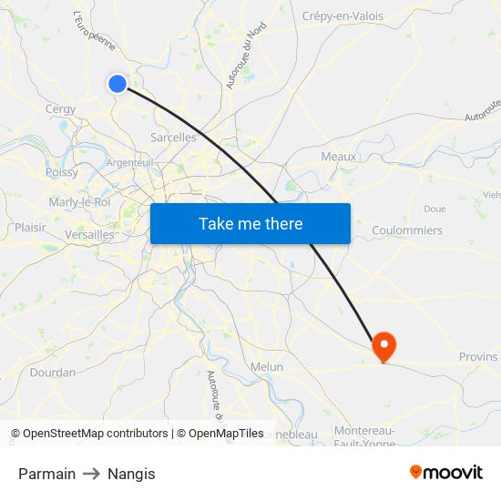 Parmain to Nangis map