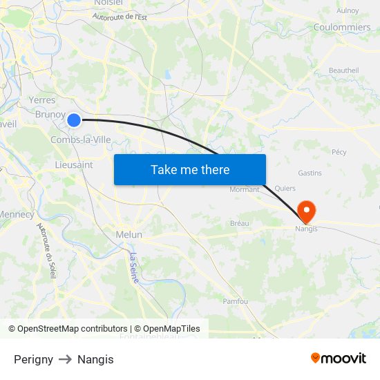 Perigny to Nangis map
