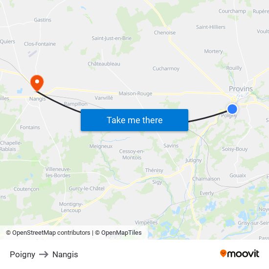 Poigny to Nangis map