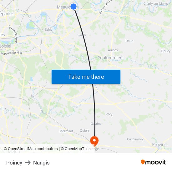 Poincy to Nangis map