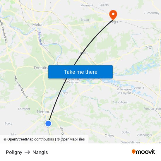 Poligny to Nangis map