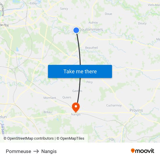 Pommeuse to Nangis map