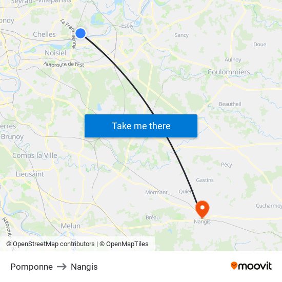Pomponne to Nangis map