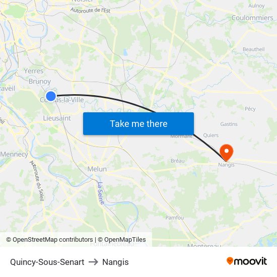 Quincy-Sous-Senart to Nangis map