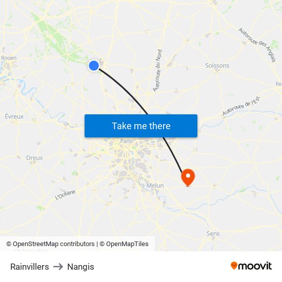 Rainvillers to Nangis map