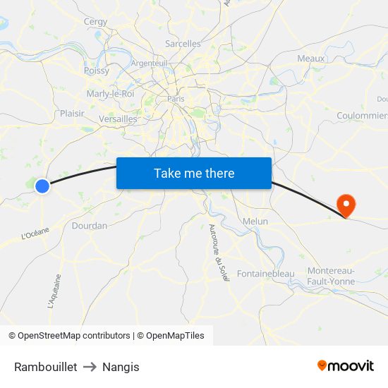 Rambouillet to Nangis map