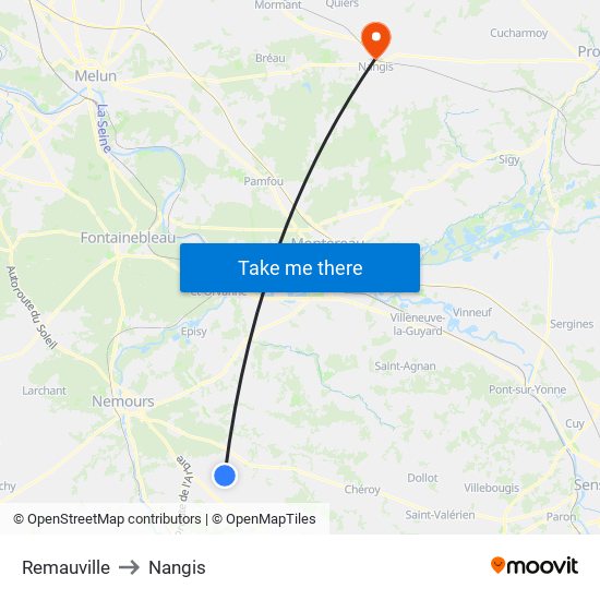 Remauville to Nangis map