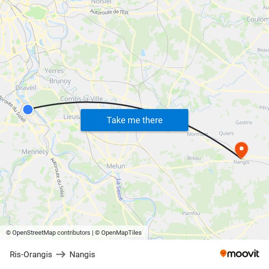 Ris-Orangis to Nangis map