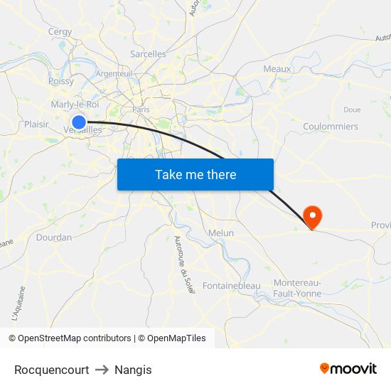 Rocquencourt to Nangis map