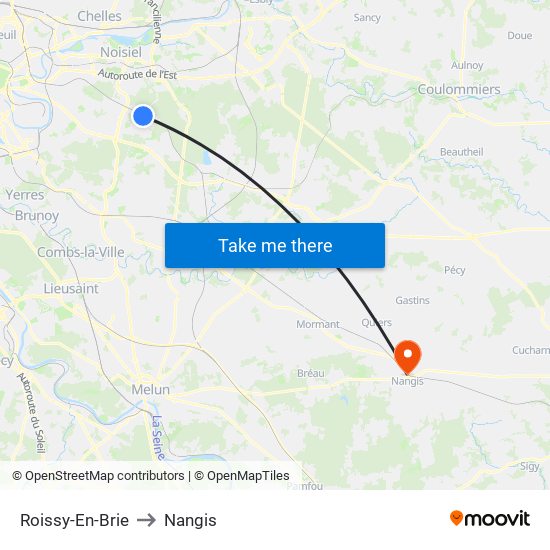 Roissy-En-Brie to Nangis map