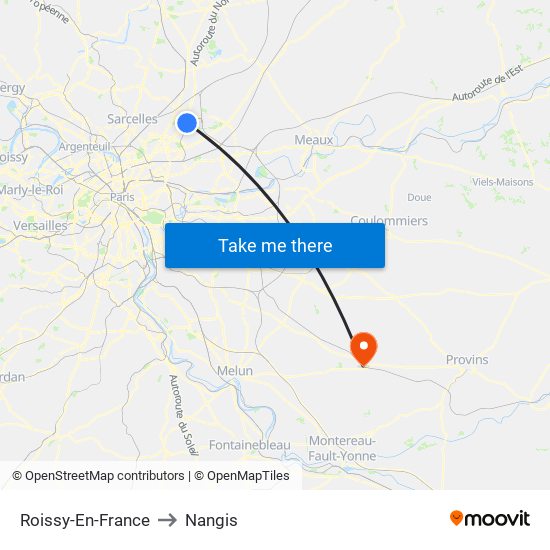 Roissy-En-France to Nangis map