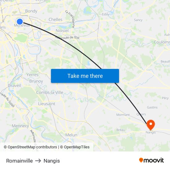 Romainville to Nangis map