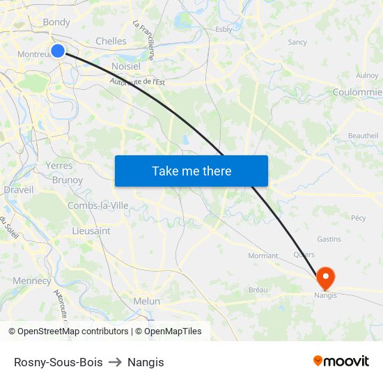 Rosny-Sous-Bois to Nangis map