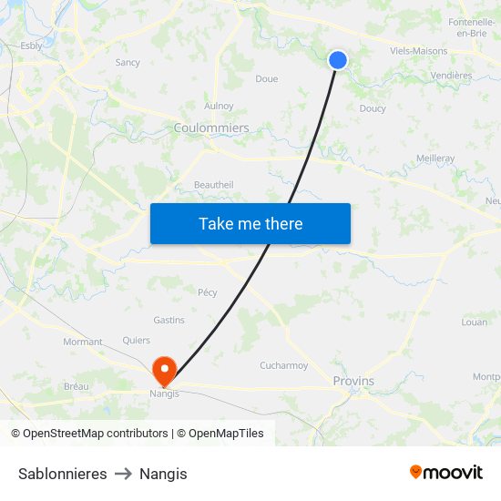 Sablonnieres to Nangis map