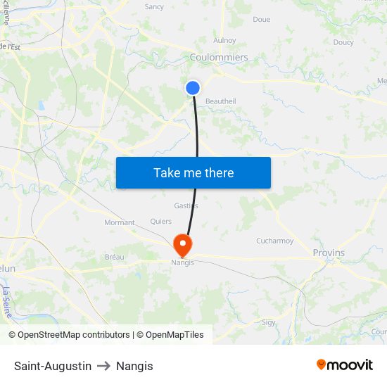 Saint-Augustin to Nangis map