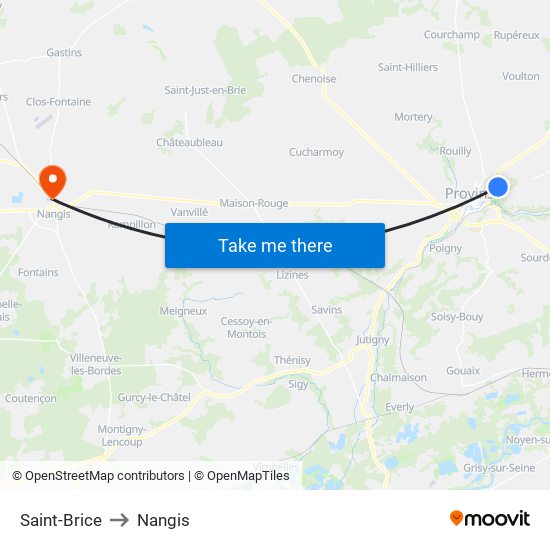 Saint-Brice to Nangis map