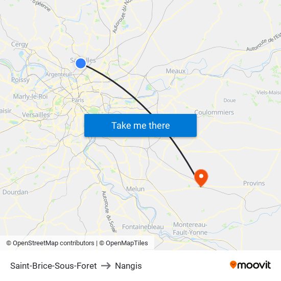 Saint-Brice-Sous-Foret to Nangis map