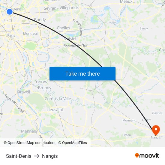 Saint-Denis to Nangis map
