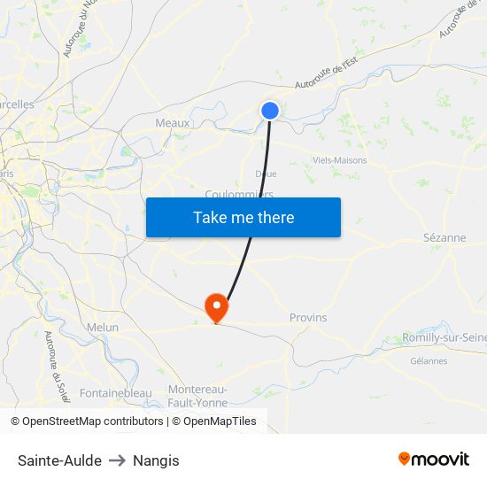 Sainte-Aulde to Nangis map