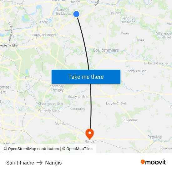 Saint-Fiacre to Nangis map