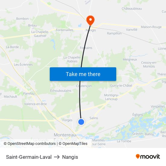 Saint-Germain-Laval to Nangis map