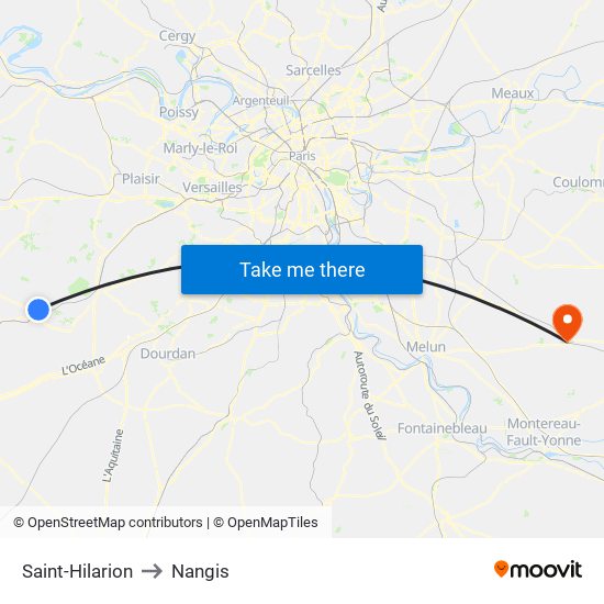 Saint-Hilarion to Nangis map