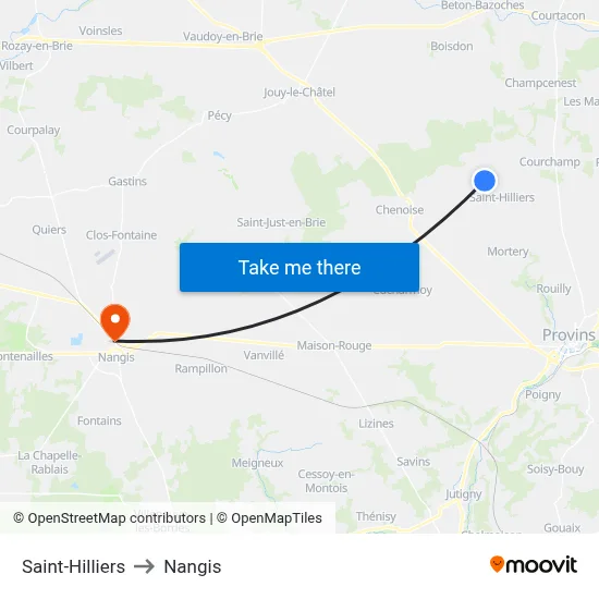 Saint-Hilliers to Nangis map
