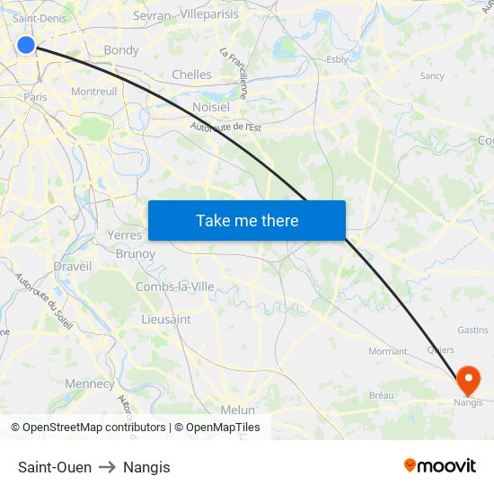 Saint-Ouen to Nangis map