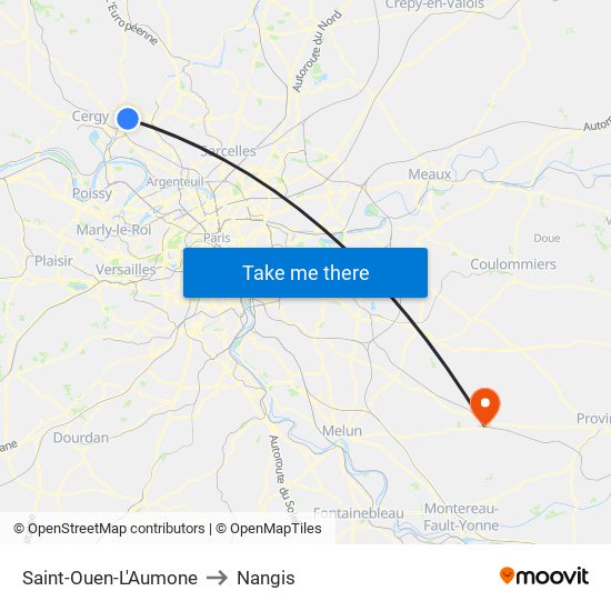 Saint-Ouen-L'Aumone to Nangis map