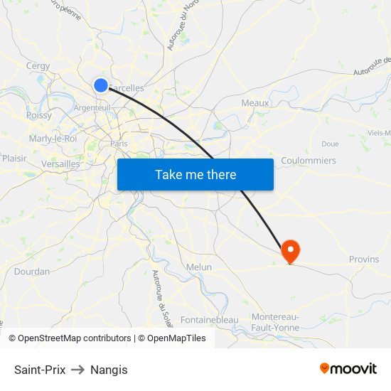 Saint-Prix to Nangis map