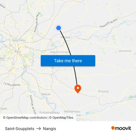 Saint-Soupplets to Nangis map