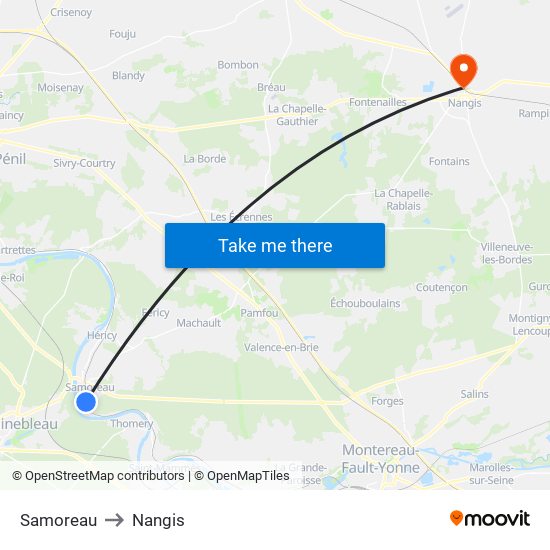 Samoreau to Nangis map