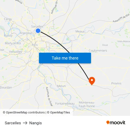 Sarcelles to Nangis map