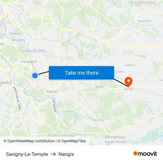 Savigny-Le-Temple to Nangis map