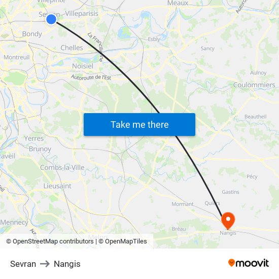 Sevran to Nangis map