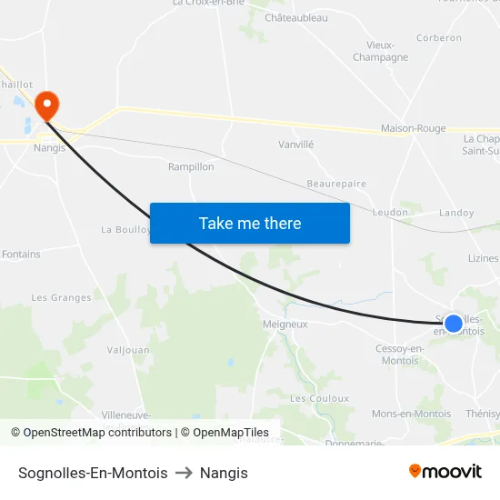 Sognolles-En-Montois to Nangis map