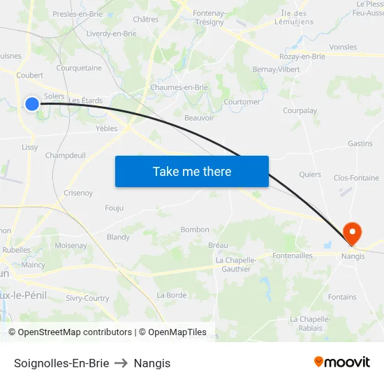 Soignolles-En-Brie to Nangis map