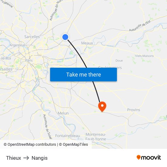 Thieux to Nangis map